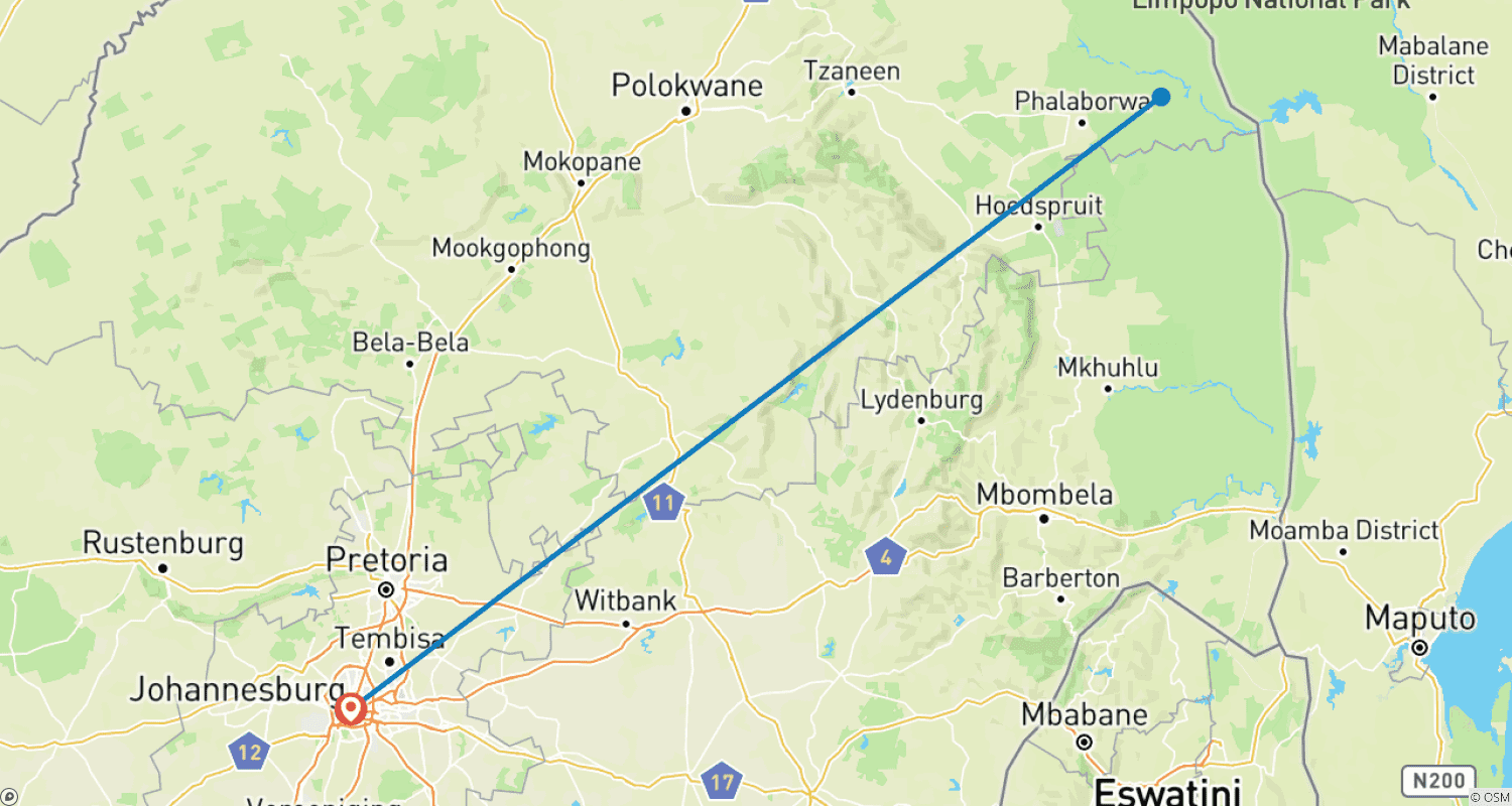 Mapa trasy: 5-dniowy obóz Simbavati George Camp (Większy Kruger) All-Inclusive