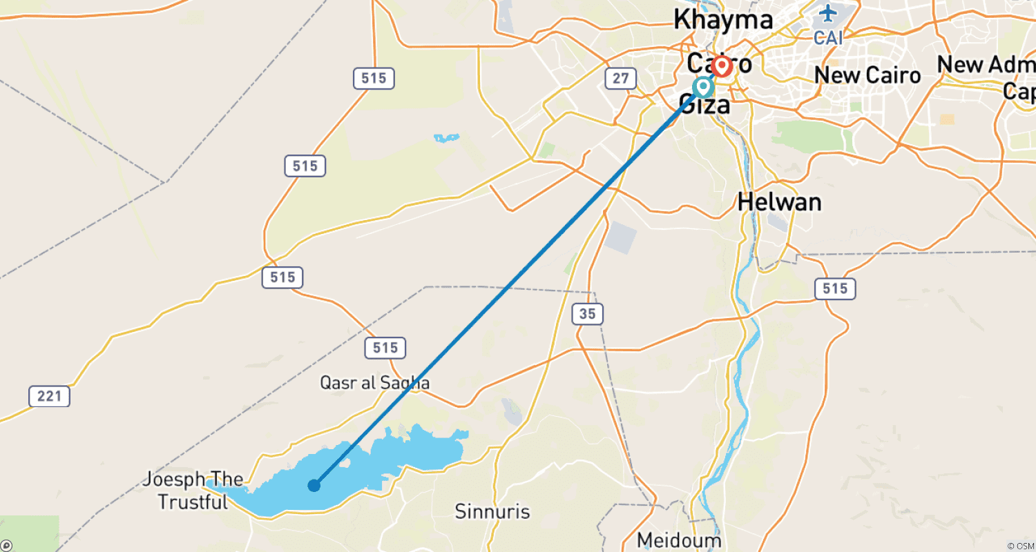 Mapa do percurso de Passeios de 3 dias no Cairo, Gizé e Fayoum