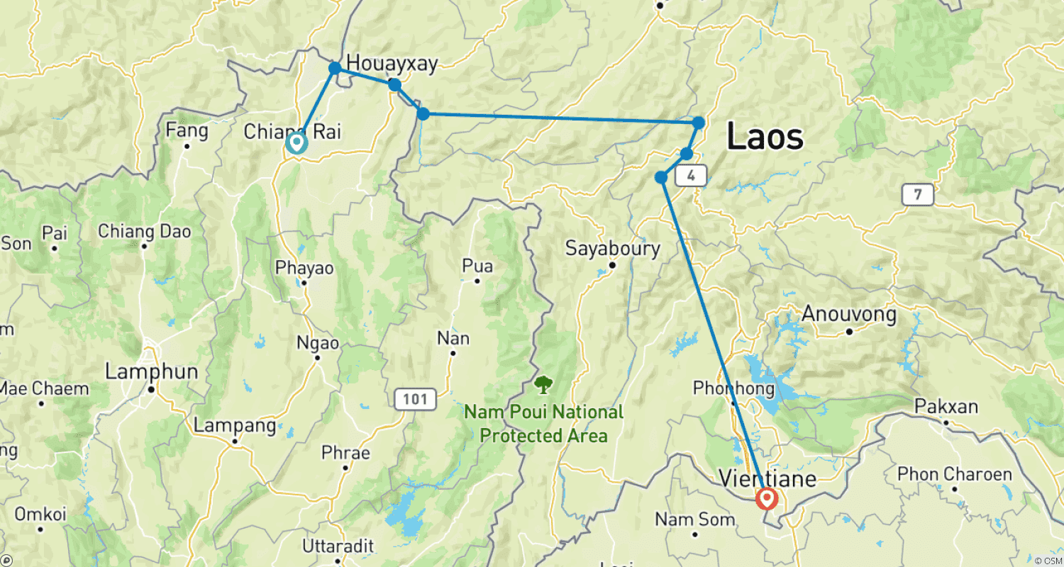 Mapa do percurso de Cruzeiro Mítico pelo Mekong em um Navio Boutique