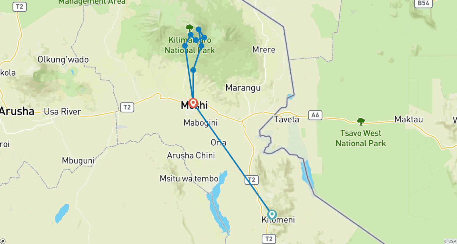 خريطة مسار 8 Days Mount Kilimanjaro Climbing - Umbwe Route