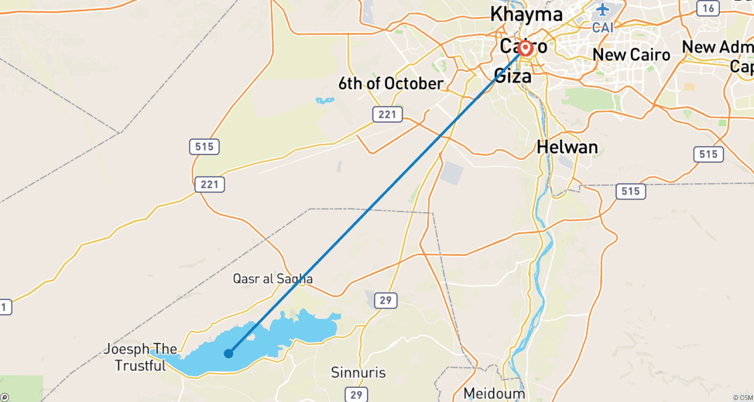 Mapa do percurso de Fayoum Oasis & Wadi El-Rayan Waterfalls Day Tour from Cairo