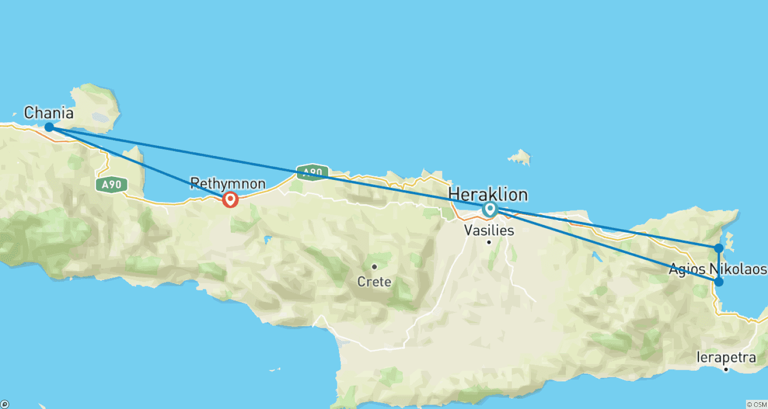 Mapa do percurso de Descubra a Costa Norte de Creta (Tour de degustação de vinhos incluído)