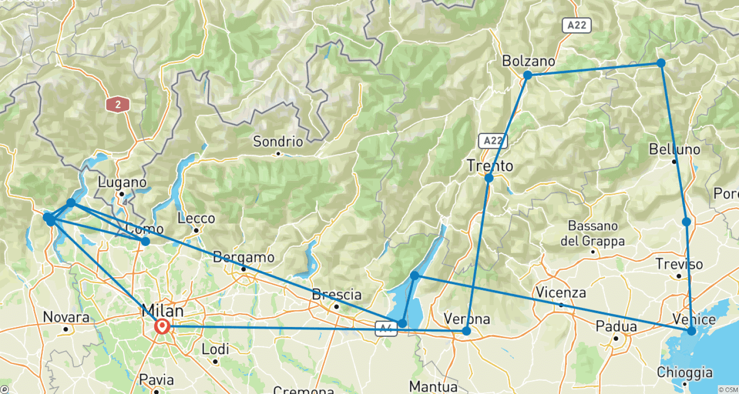 خريطة مسار Country Roads of Northern Italy (Small Group)