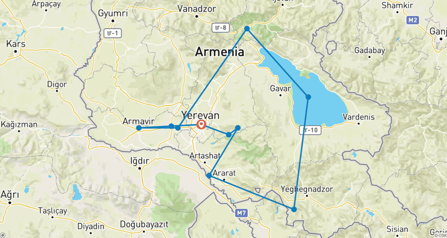 Mapa trasy: Armenia Private Guaranteed Departure - 8 dni / 7 nocy 2026 / MIN 4 PAX