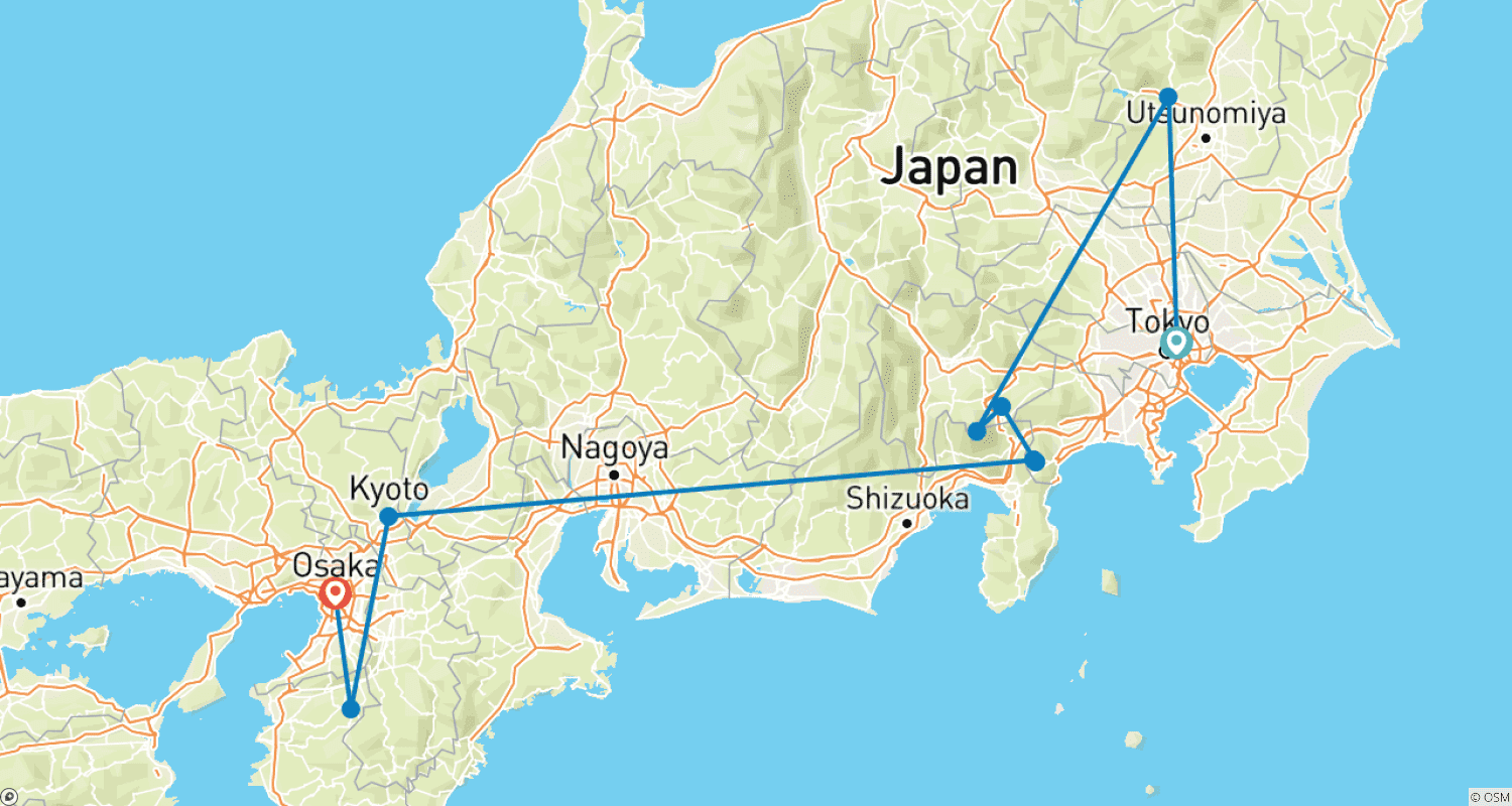 خريطة مسار 10 Days Japan Nature and Temple Tour (private guide & driver）