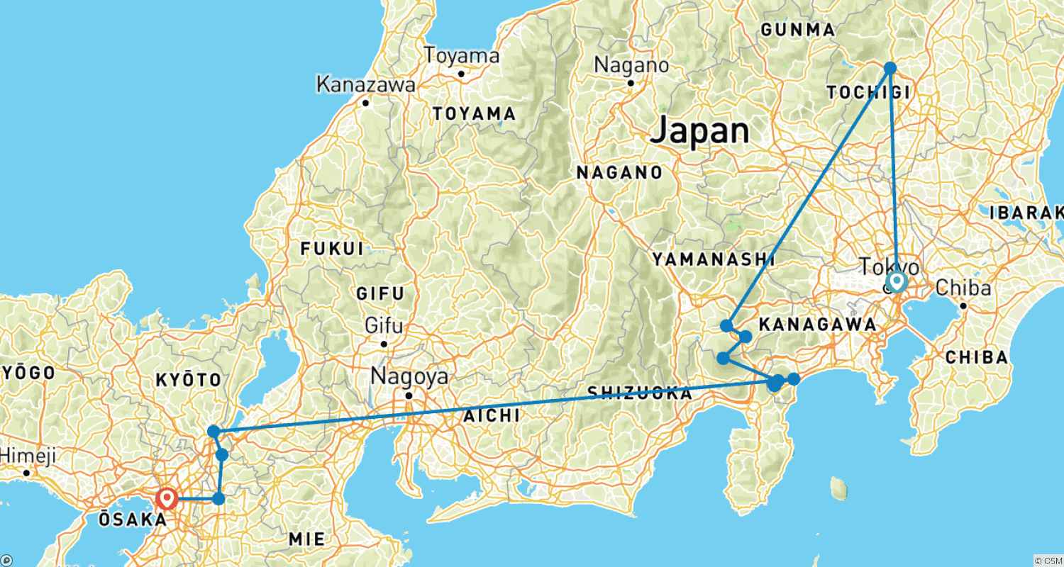 Mapa do percurso de Jornada Culinária e Natural Japonesa de 10 Dias (guia e motorista particulares)