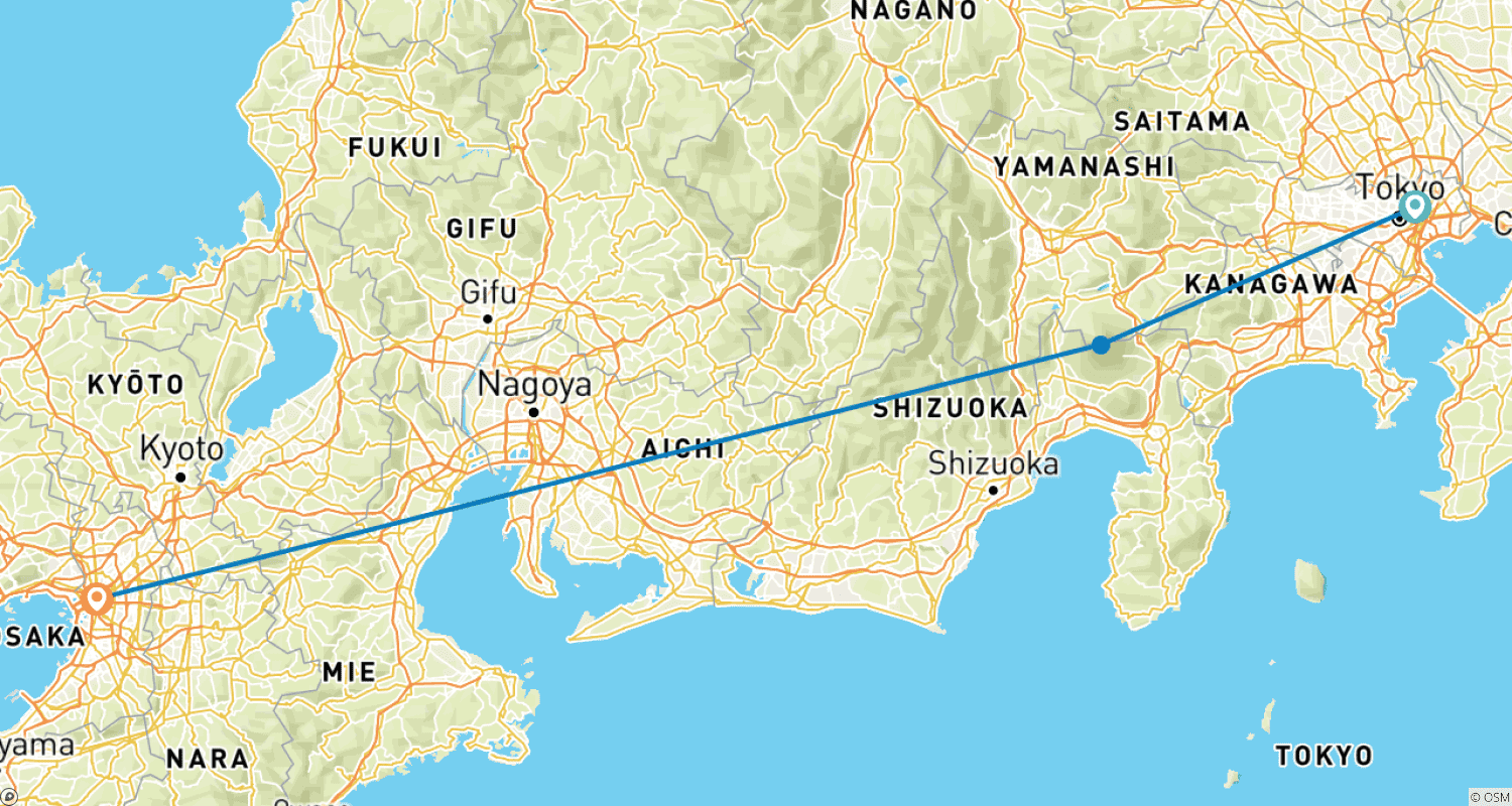 Mapa do percurso de 8 Dias de Aventura Culinária Emocionante no Japão (guia e motorista particulares)