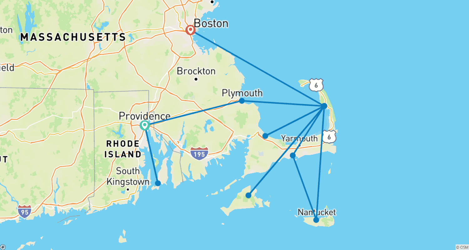 Mapa trasy: Wyspy Nowej Anglii (Providence, RI do Cape Cod, MA) (2026)