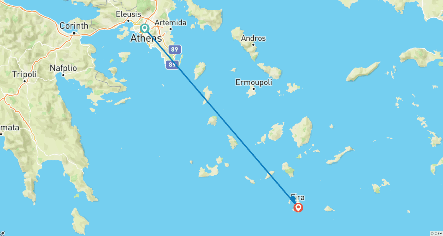 Mapa trasy: Wycieczka z wyspy na wyspę: Ateny, Santorini