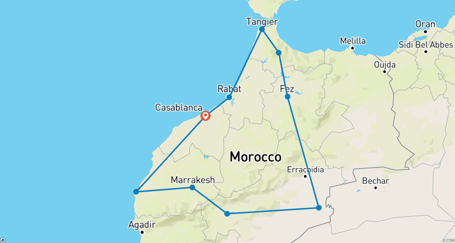 خريطة مسار 15-DAYS TOUR  COMPLETE MOROCCO NORTH IMPERIAL CITIES AND SAHARA MAGIC