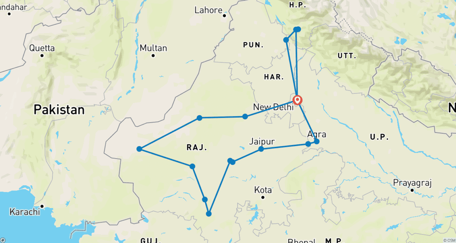 Mapa do percurso de Rajasthan Group Tour with Shimla and Toy Train