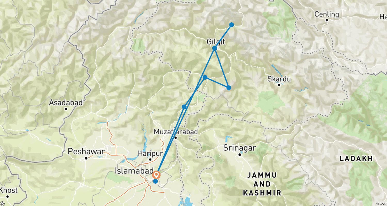 Mapa do percurso de 10 Days Rush Lake Trek Nagar Valley Pakistan