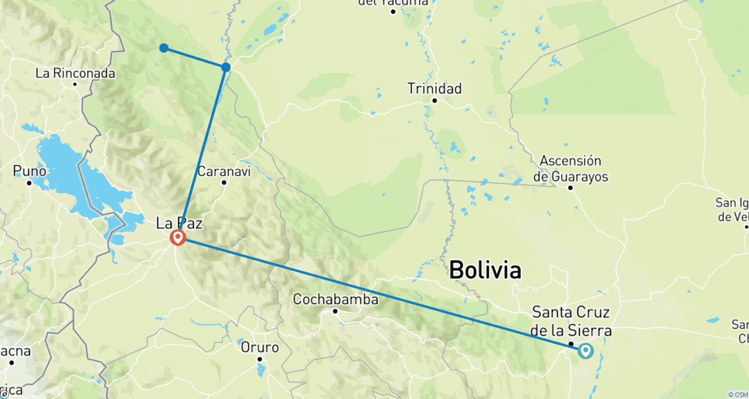 خريطة مسار 11 Day Hidden Bolivian Jungle Expeditions