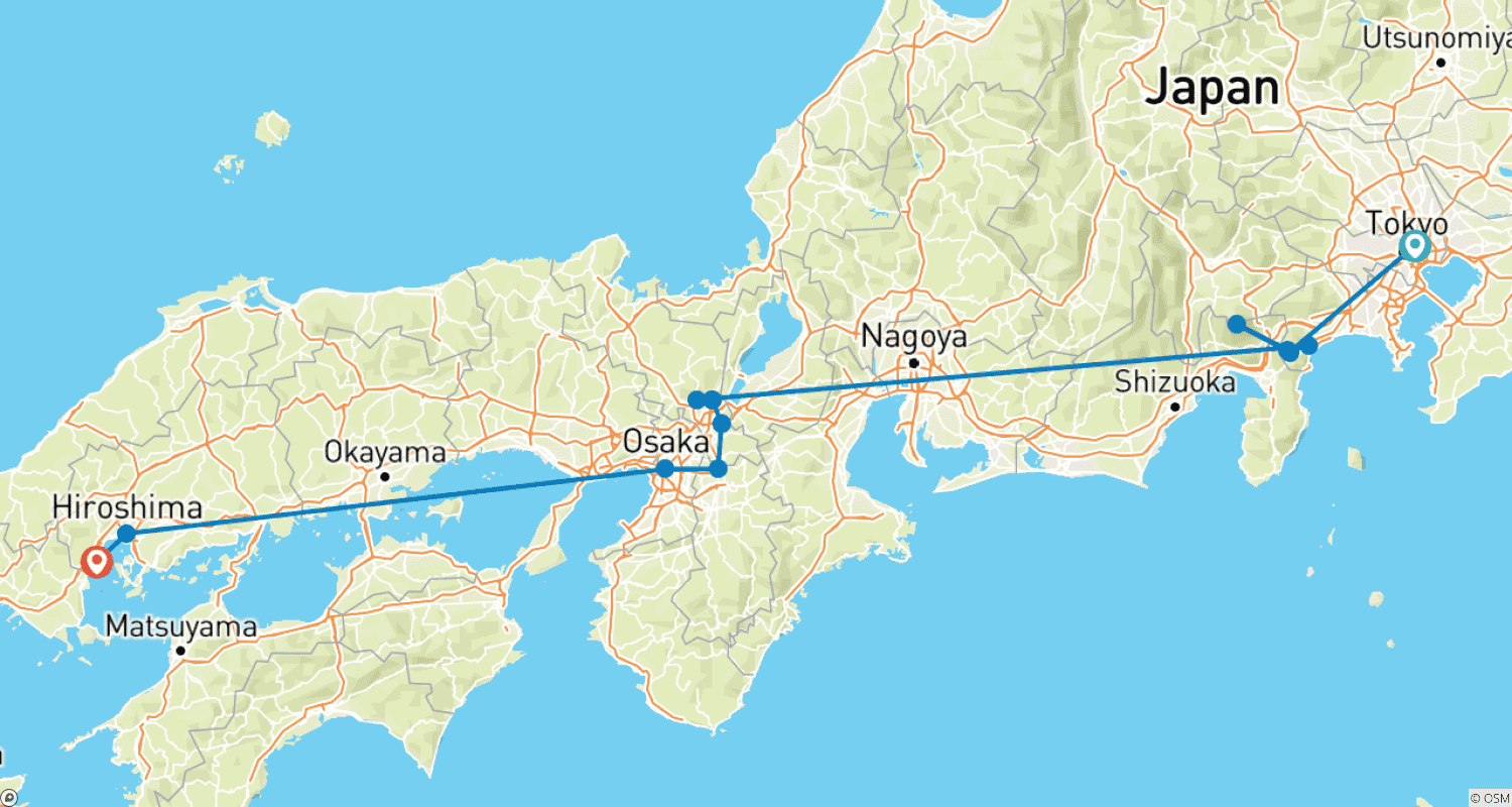 14 Days A Taste of Japan (private guide & driver)のルートマップ