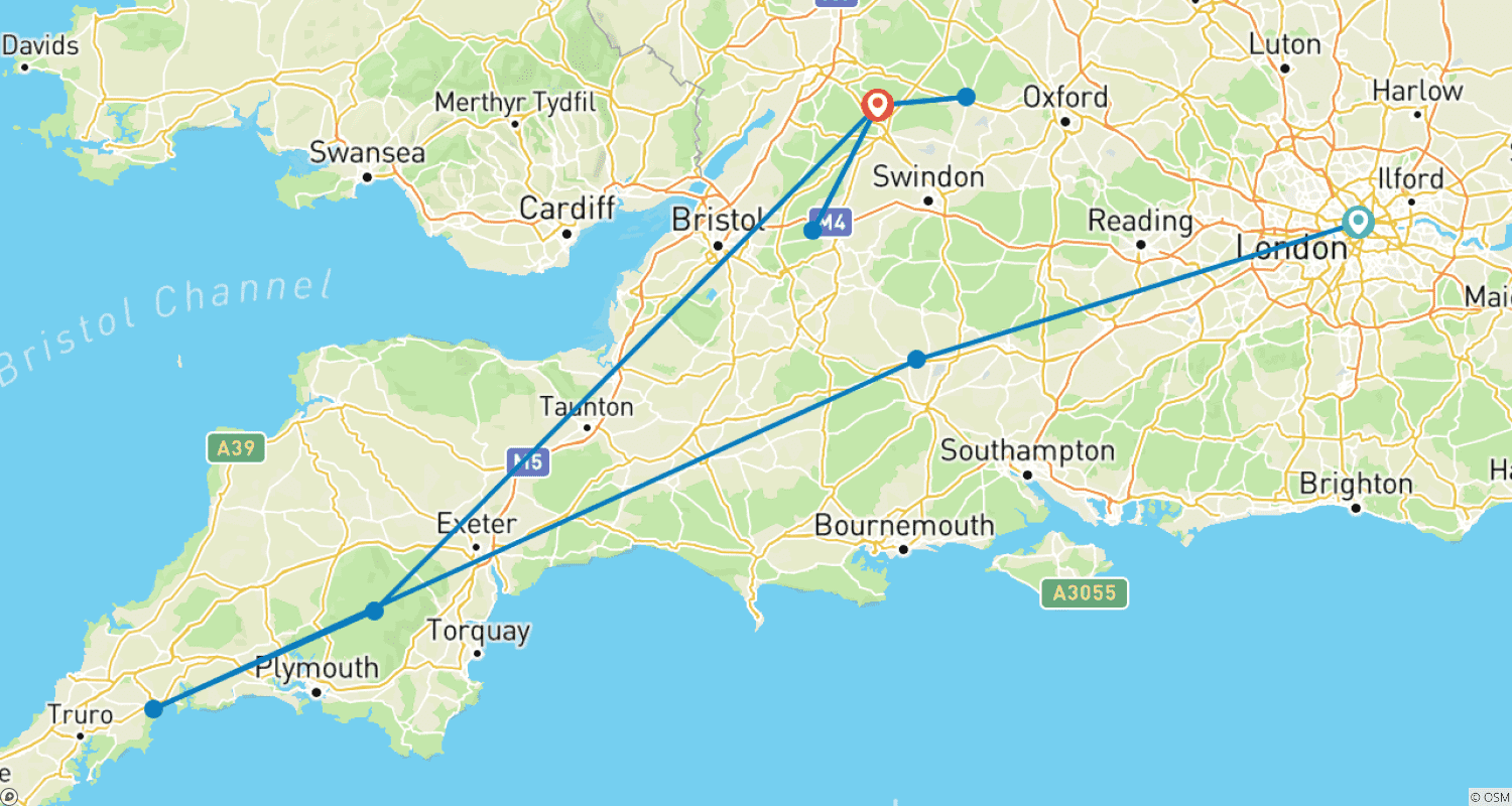 Mapa trasy: Odcienie angielskiej wsi: Londyn, Kornwalia i Cotswolds (z Londynu do Cotswolds) (2026)