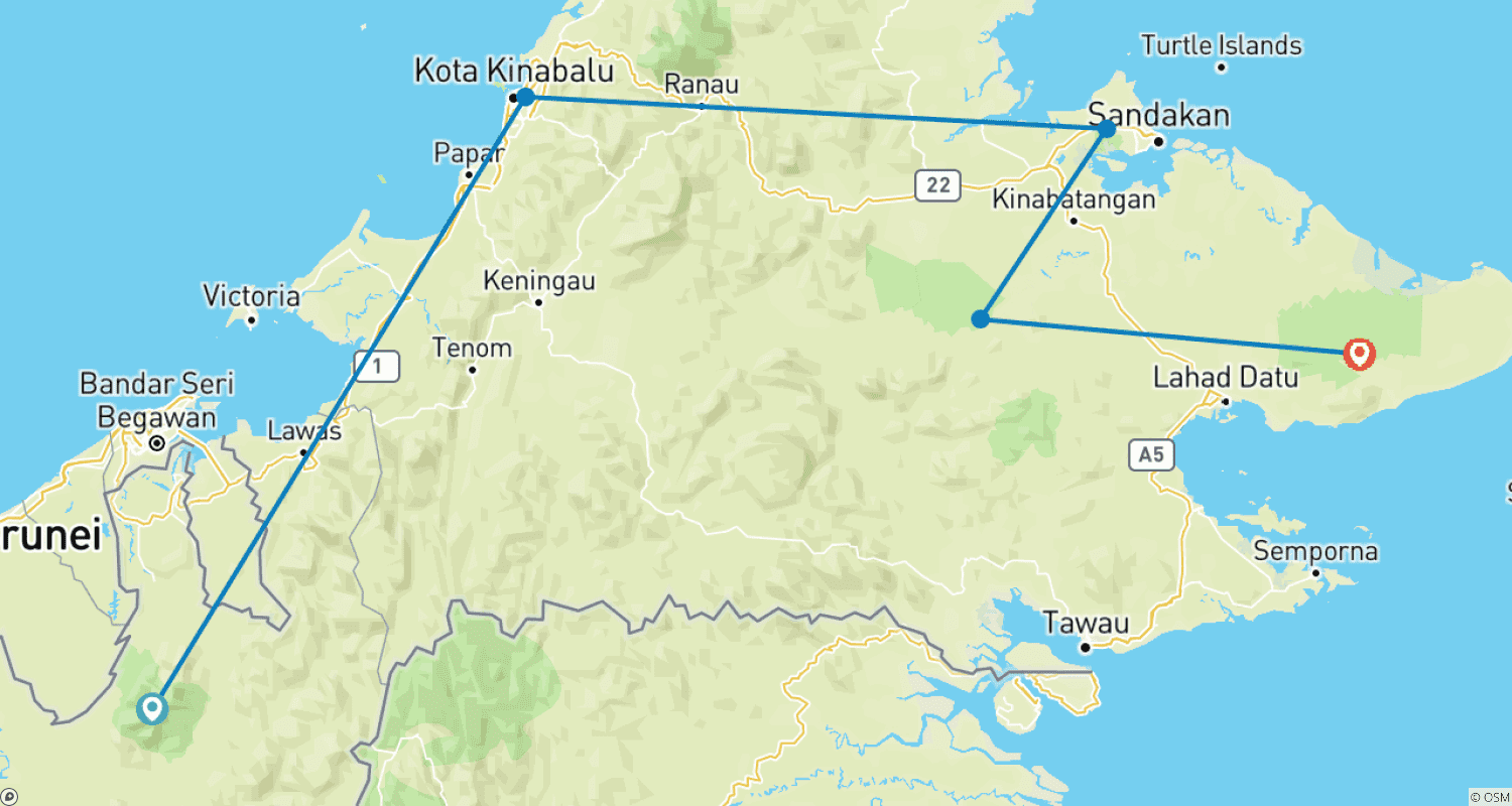 Mapa do percurso de Borneo bokeh: Em um safári fotográfico nas florestas de Sarawak e Sabah