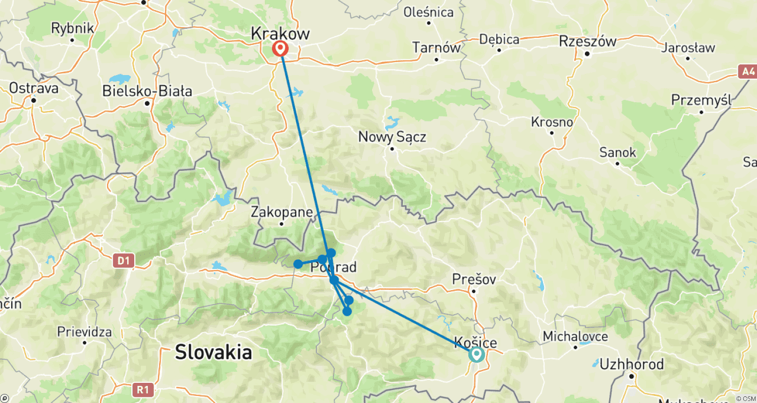 خريطة مسار Hiking in Slovakia (small group minimum 2 people & maximum 8 people)