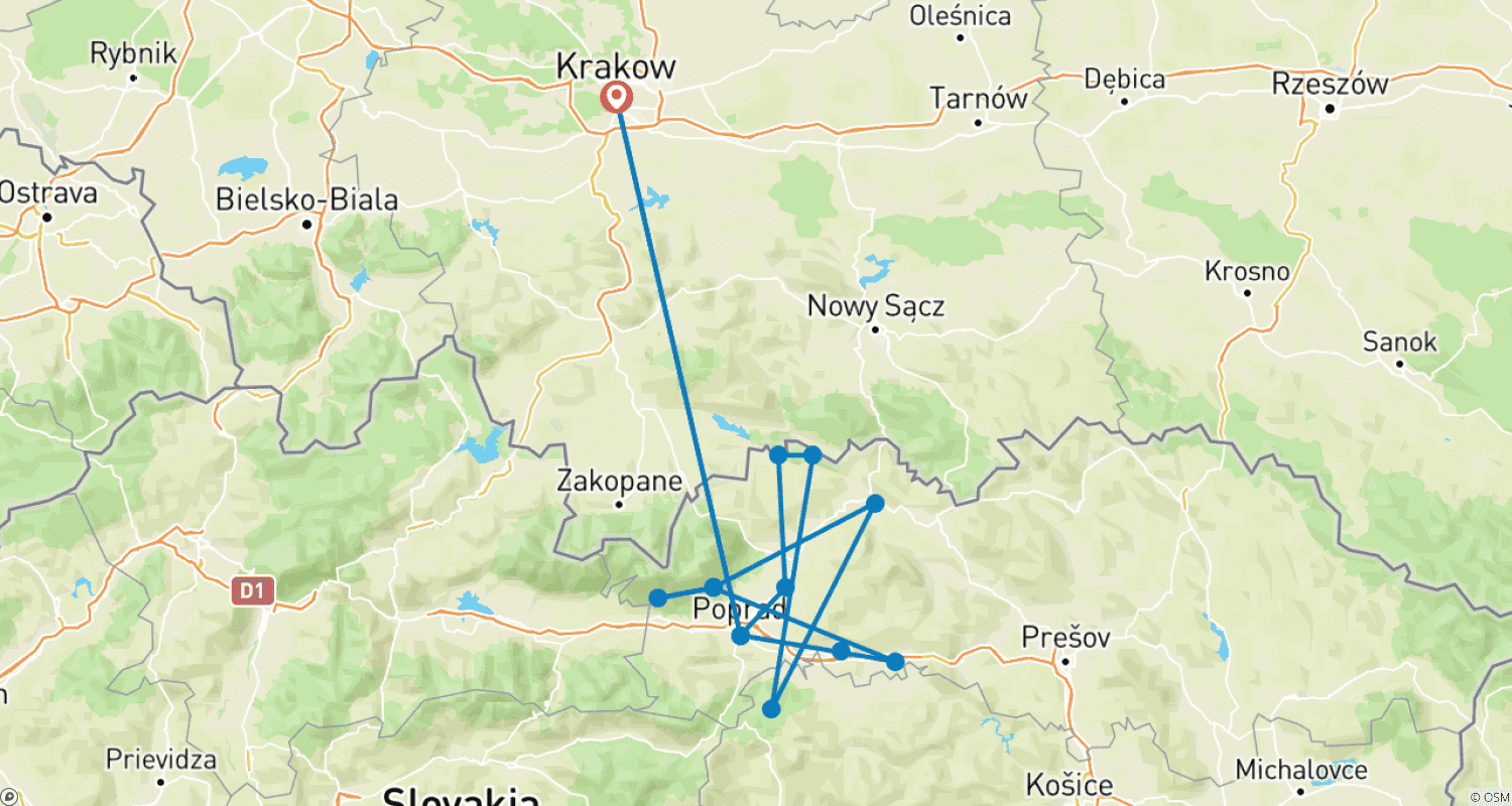 Mapa trasy: Najlepsze z Wschodniej Słowacji (mała grupa minimum 2 osoby i maksimum 8 osób)