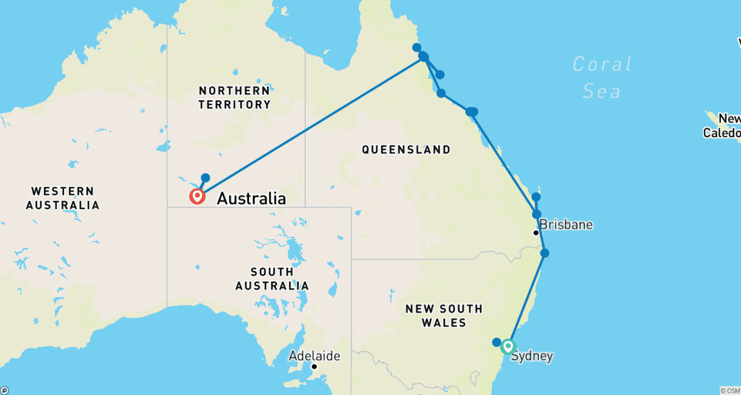 Mapa trasy: Niezwykła Australia (Bez żeglowania)