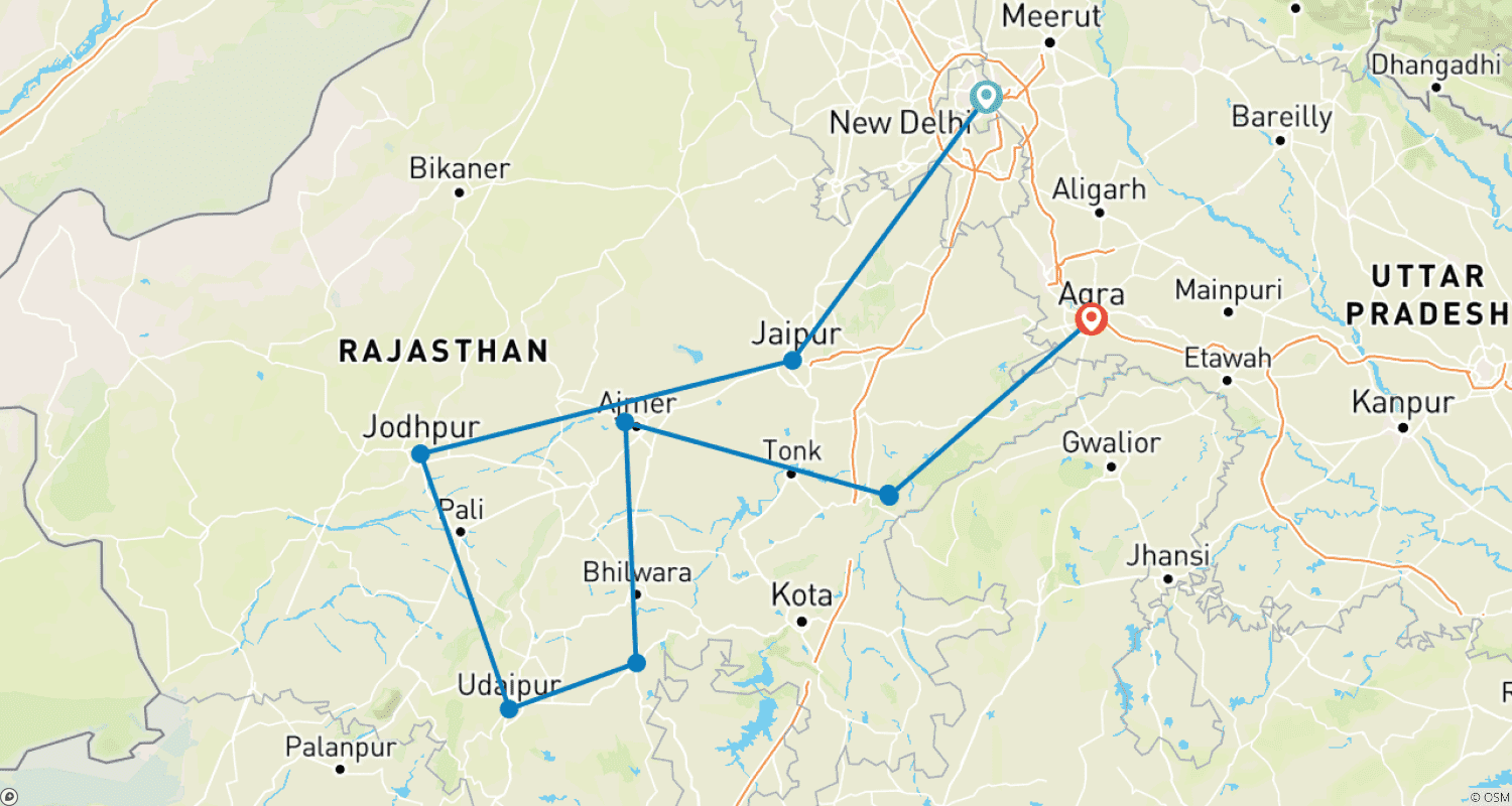 Mapa trasy: Przygody w Radżastanie