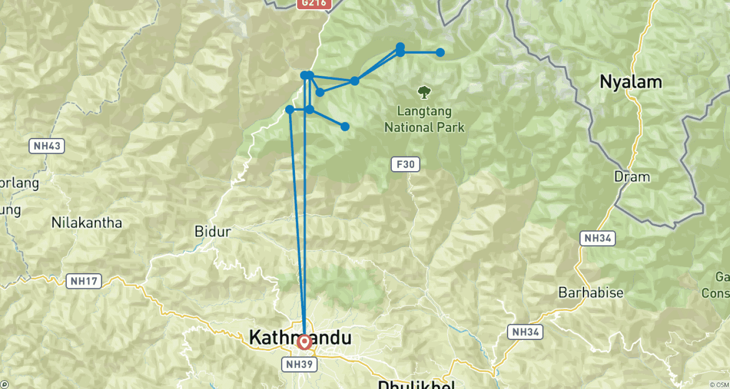Mapa trasy: Trek Langtang Gosaikunda