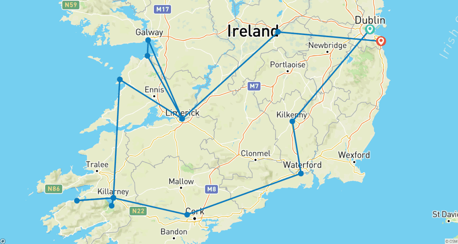 Mapa do percurso de Matizes da Irlanda (Dublin a Killiney) (2025)