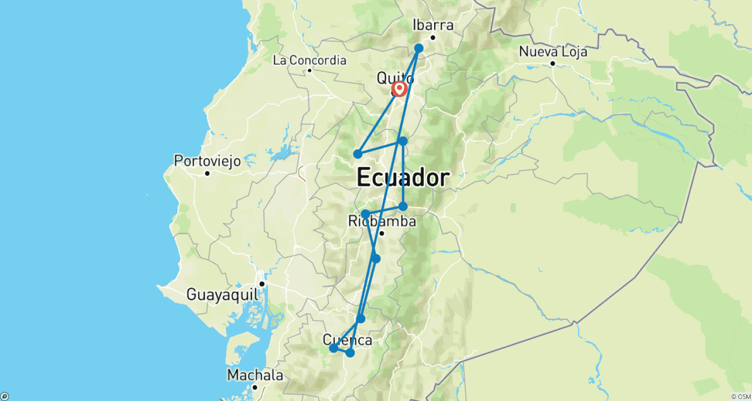 11 Days around Ecuador:  A Journey Through Nature and Cultureのルートマップ