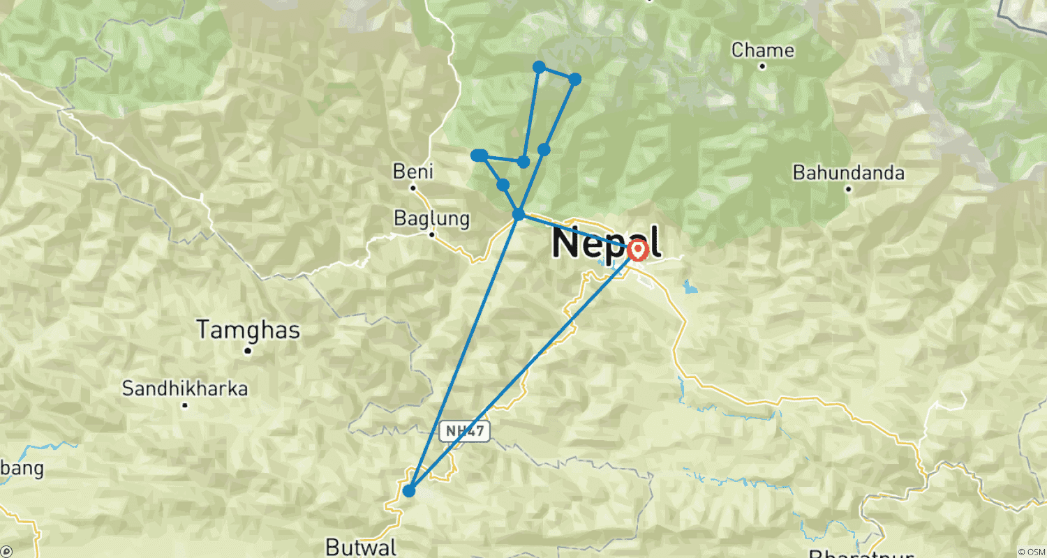 Mapa trasy: Annapurna Base Camp (Włącznie z Poonhill)