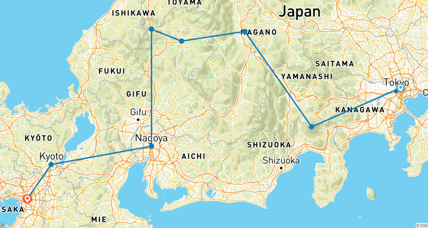 خريطة مسار 10 Days Japan Essential Tour (Private Guide & Driver)
