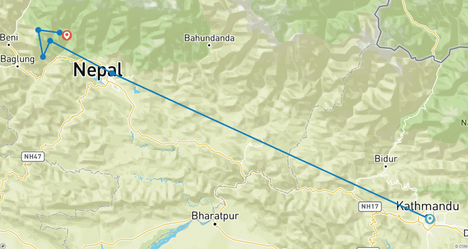 Ghorepani-Poon Hill Trekのルートマップ