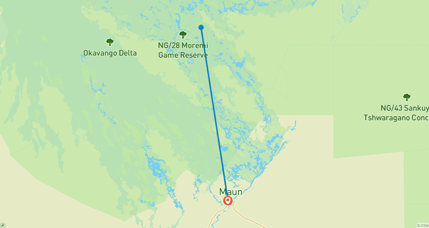 Mapa trasy: Safari z Lampartami w Moremi – 5 dni