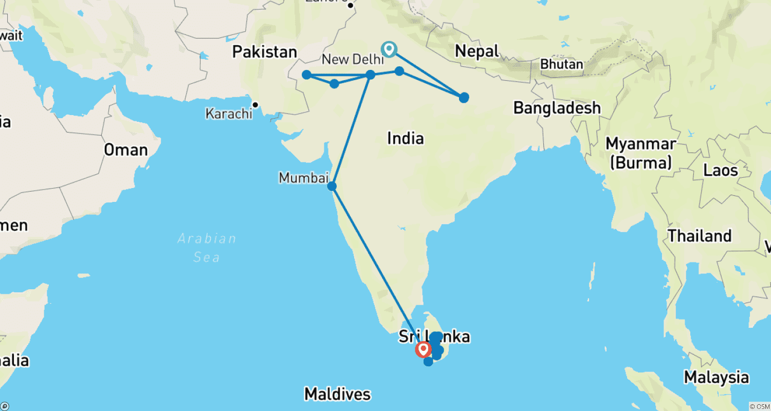 Mapa do percurso de From Delhi to Colombo: 26-Day India & Sri Lanka Tour