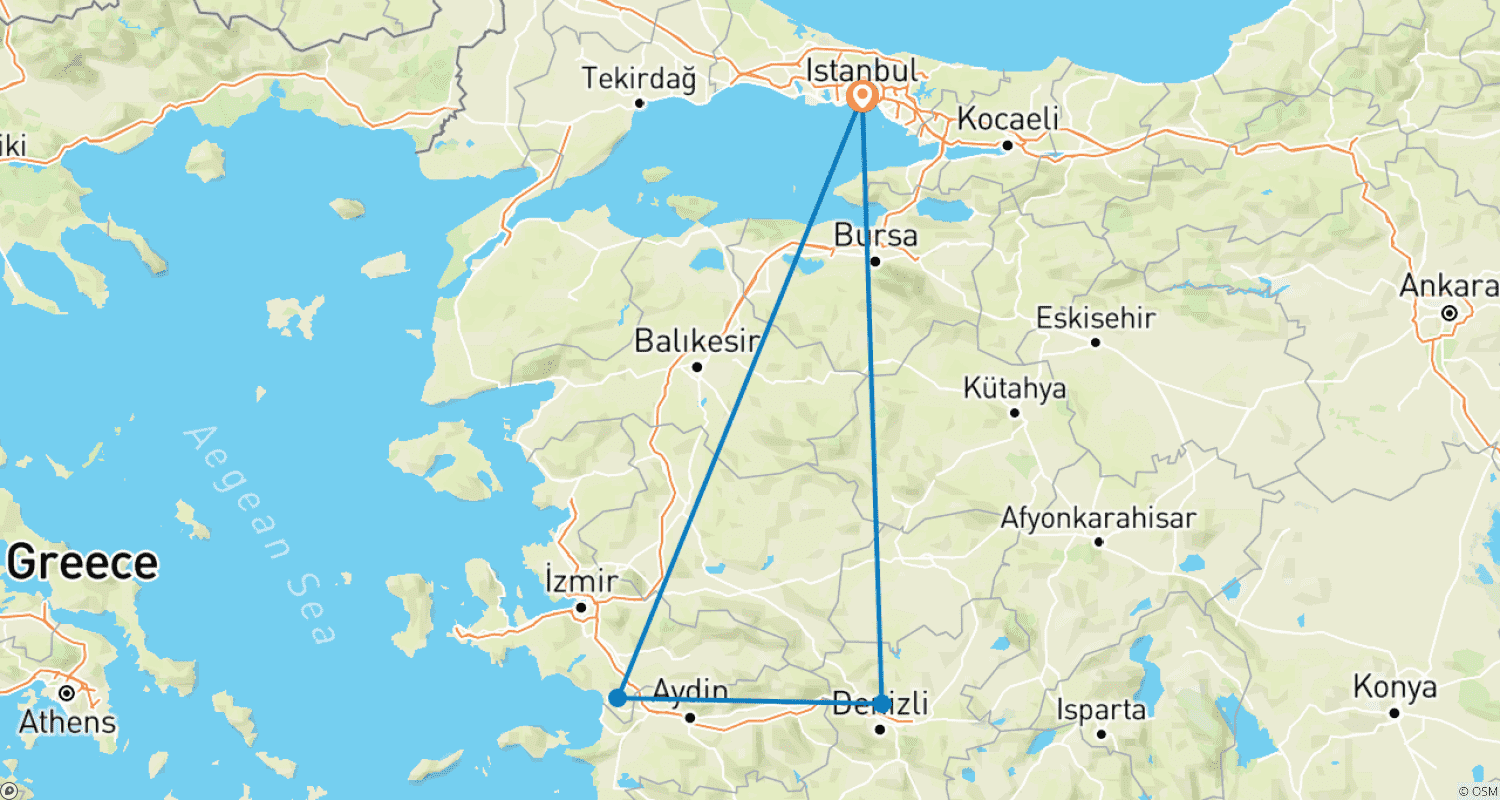 6日間 トルコツアー パッケージのルートマップ