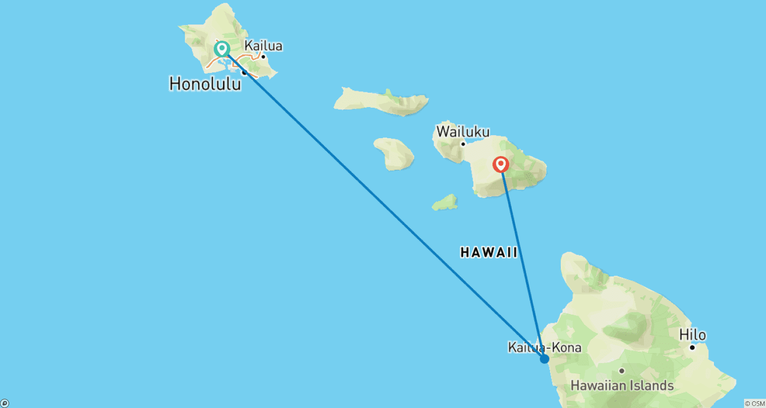 Mapa trasy: Hawajska Przygoda: Trzy Wyspy – O'ahu, Big Island i Maui (Honolulu, HI do Maui, HI) (2026)