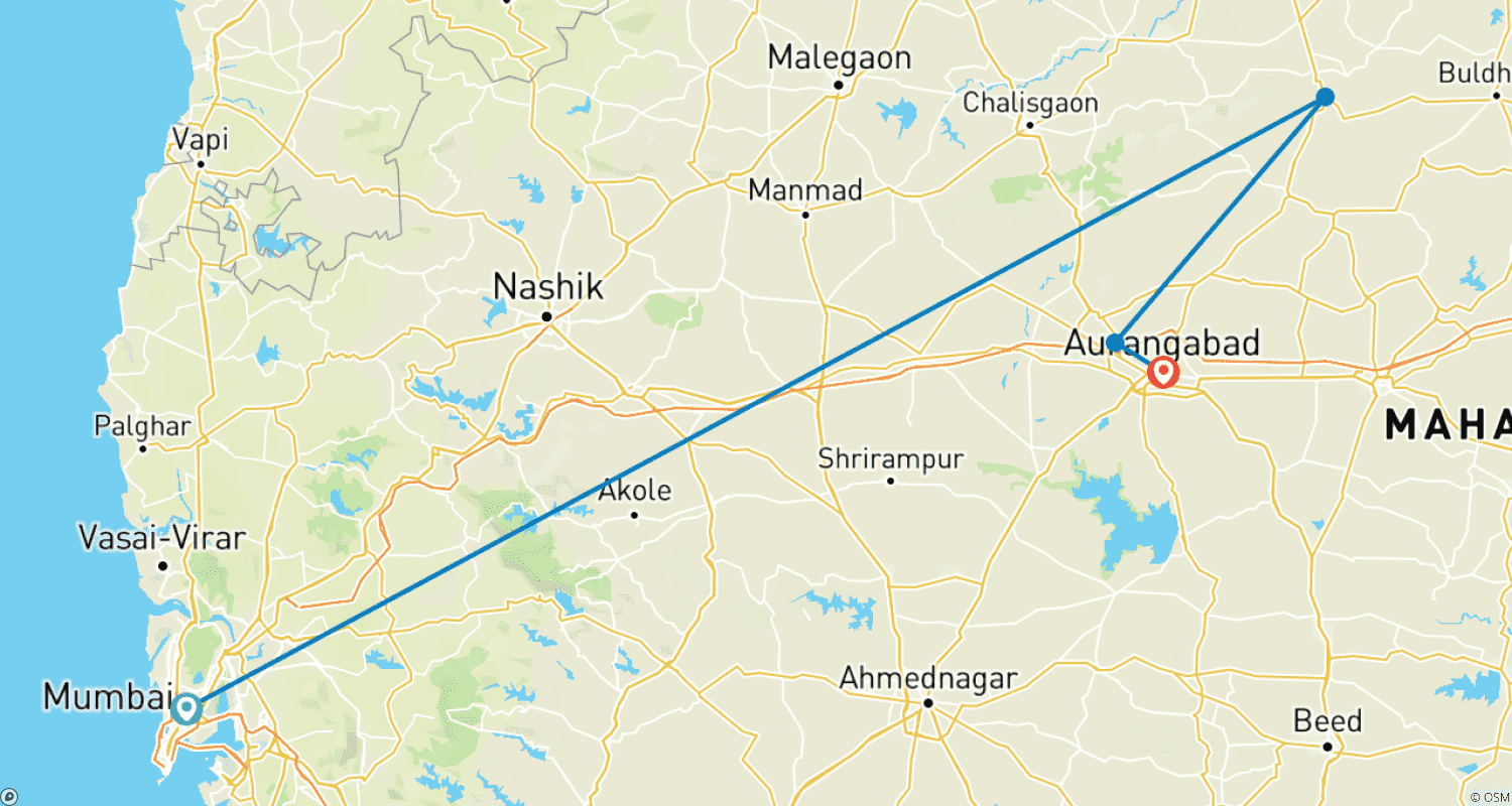 Mapa trasy: Mumbai Aurangabad Tour Package
