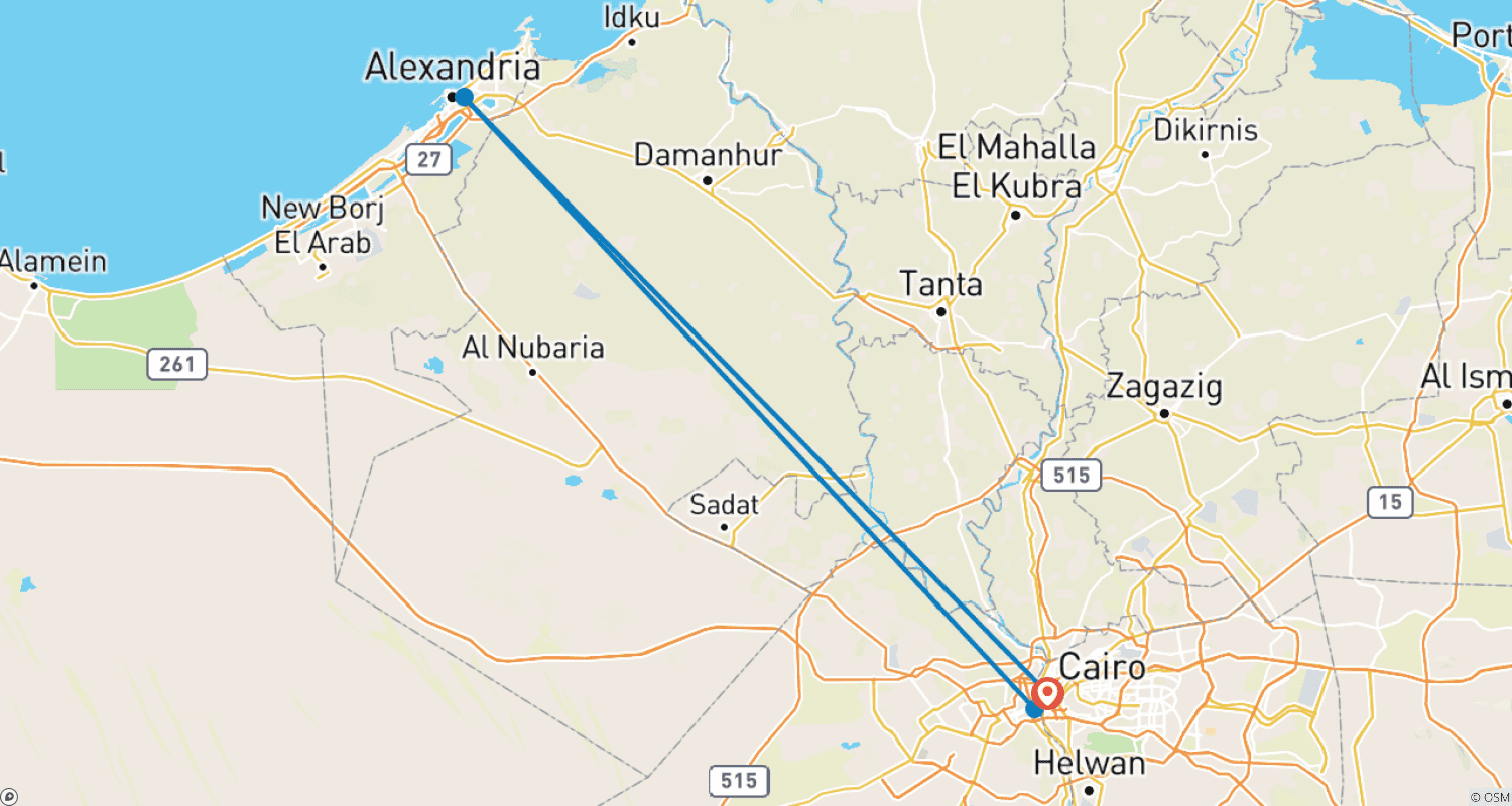 Mapa do percurso de Excursão de 12 Horas a Alexandria saindo do Cairo de Carro com Almoço