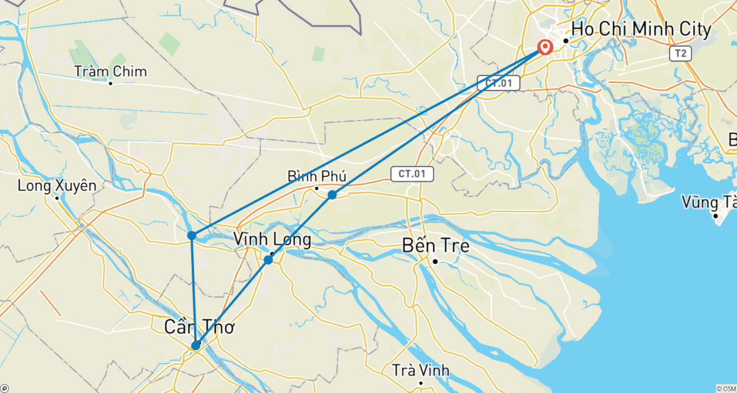 Mapa do percurso de Amazing Private Mekong Delta Cycling Trip 2 Days