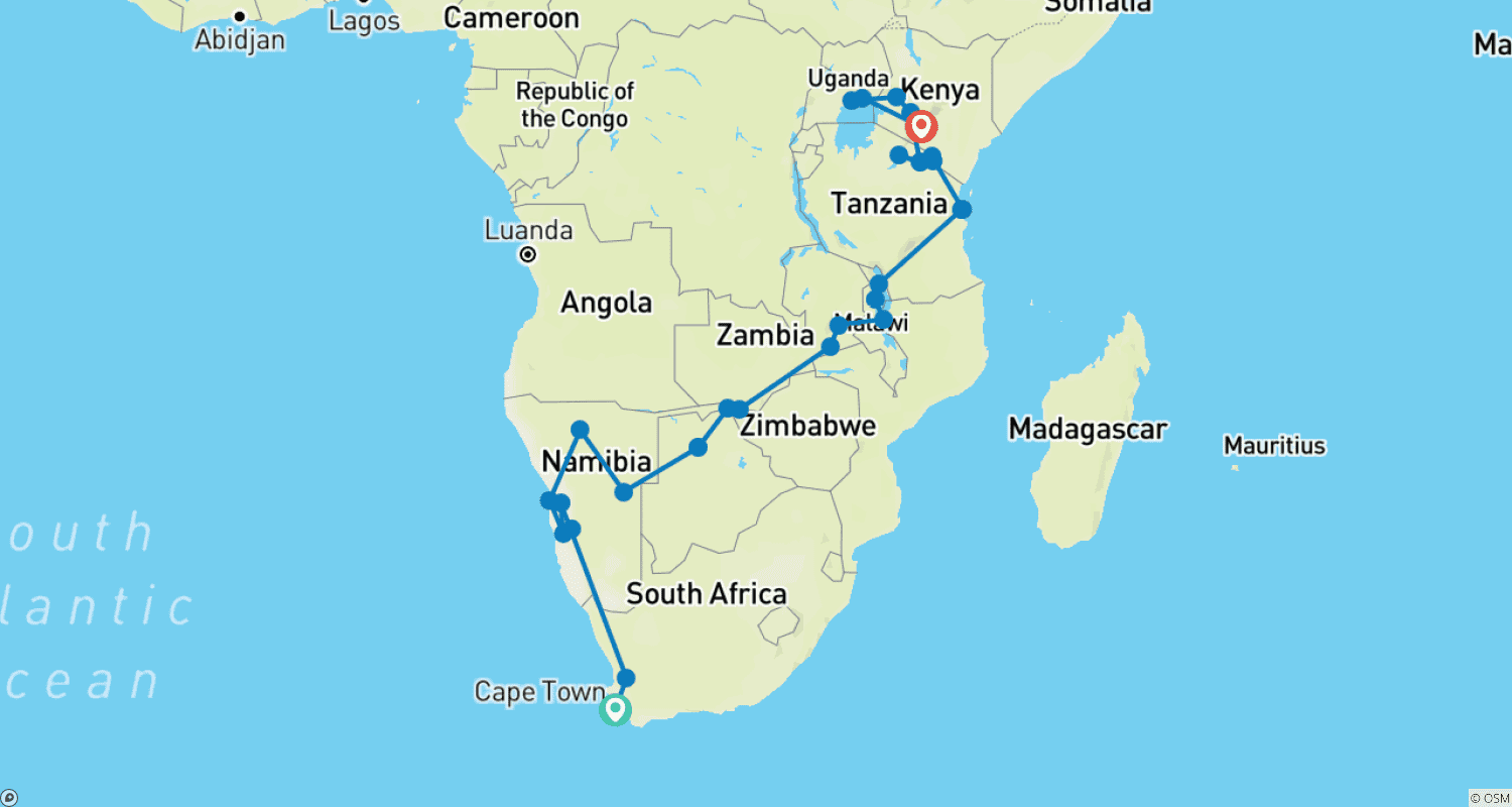 خريطة مسار 56-day Cape Town to Gorillas (Camping)