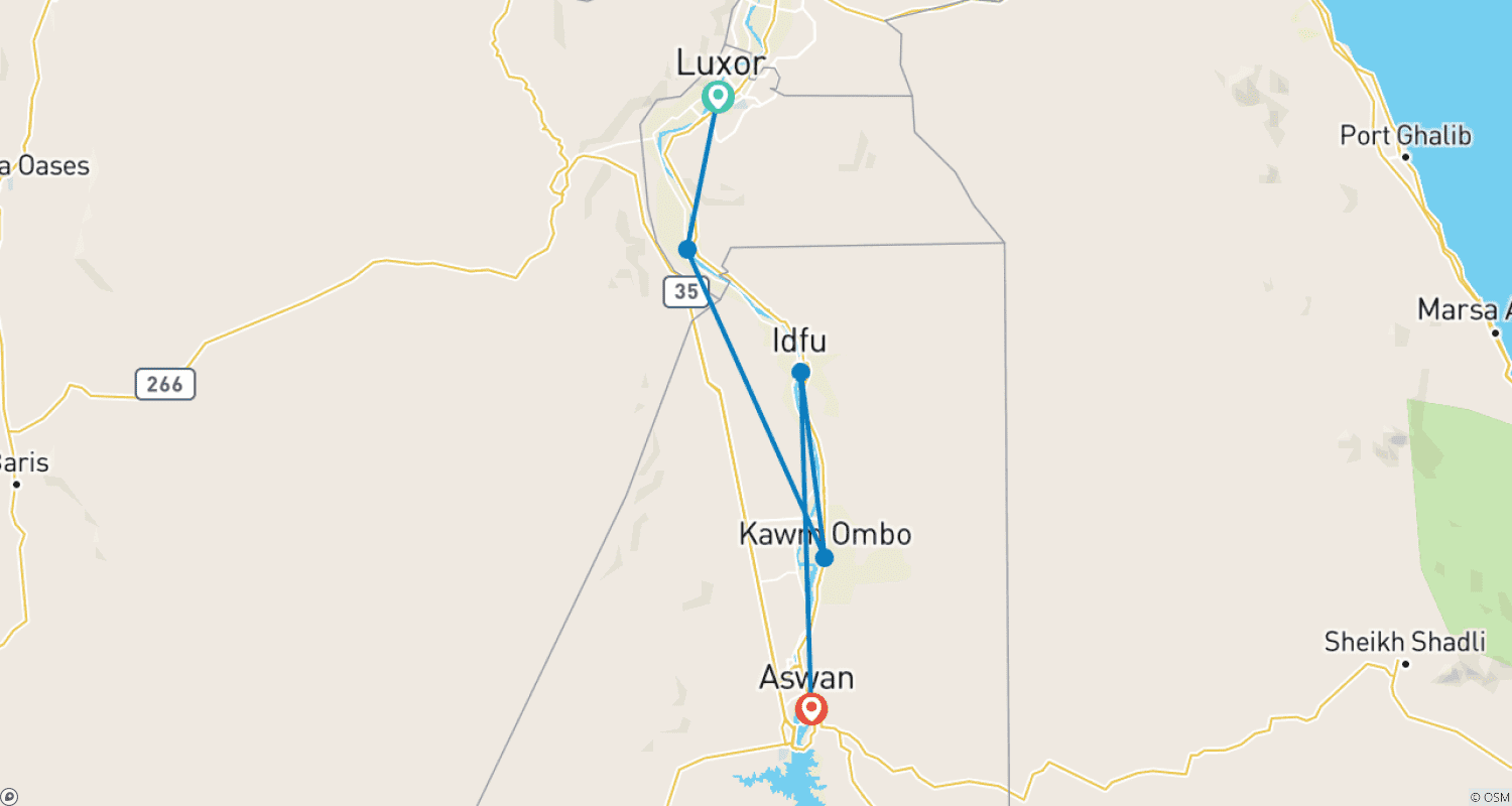 Mapa do percurso de Desvendando a História em um Cruzeiro Dahabiya de Luxor a Aswan