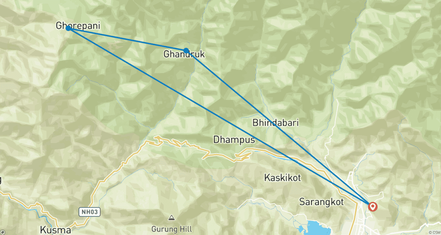 Mapa do percurso de Trilho do Nascer do Sol em Poon Hill - Curto e com a Melhor Vista no Nepal