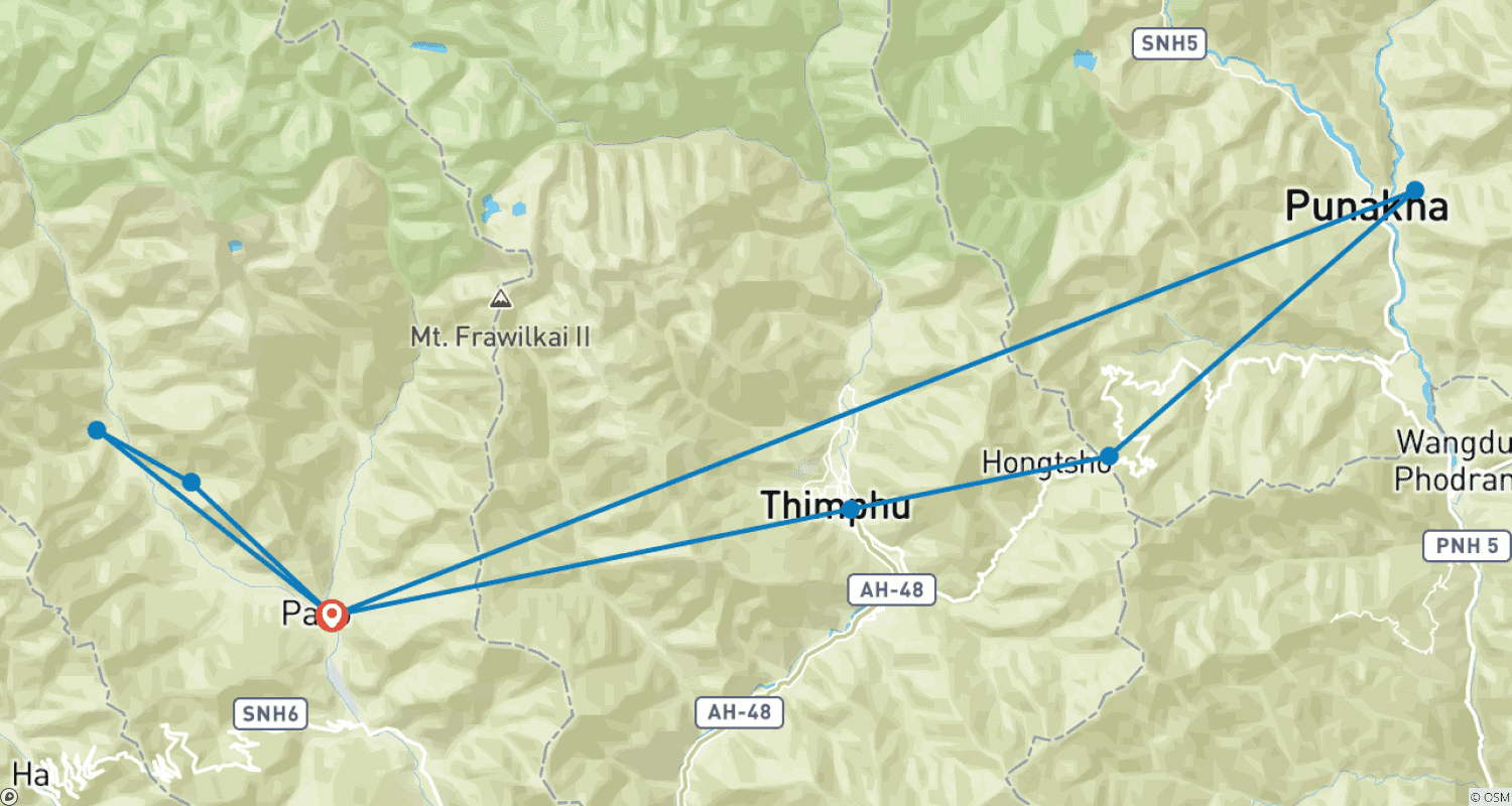 خريطة مسار 5 nights 6 days Thimphu Bhutan Festival , October 2026