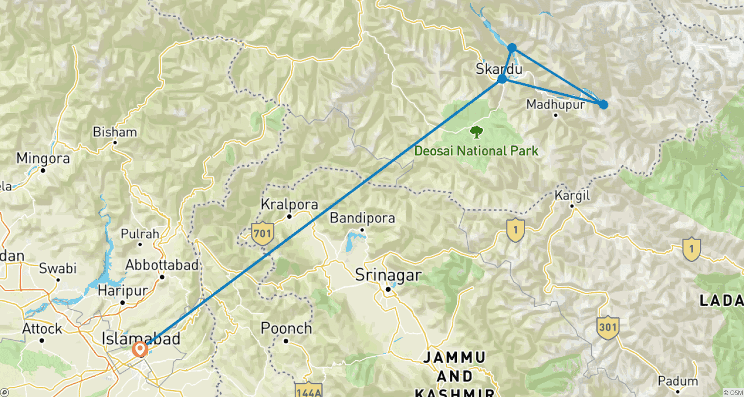 خريطة مسار Skardu Valley Tour 2024-2025