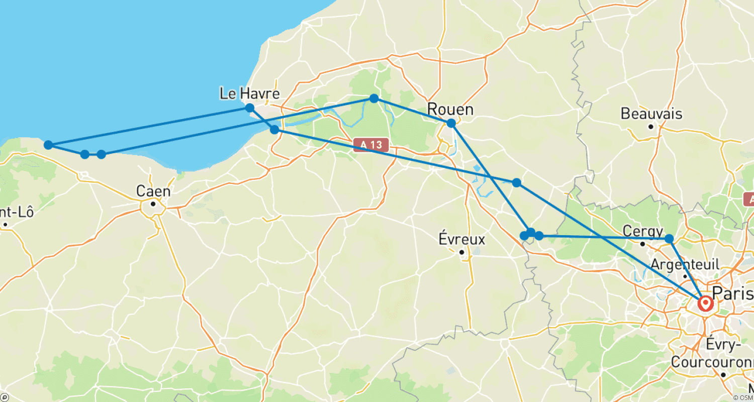 Mapa trasy: Paryż i Normandia 2026