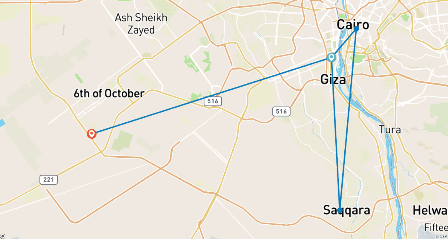 خريطة مسار Best 2 Day Private Tours: Cairo and Giza Pyramids Iconic Landmarks including Lunch