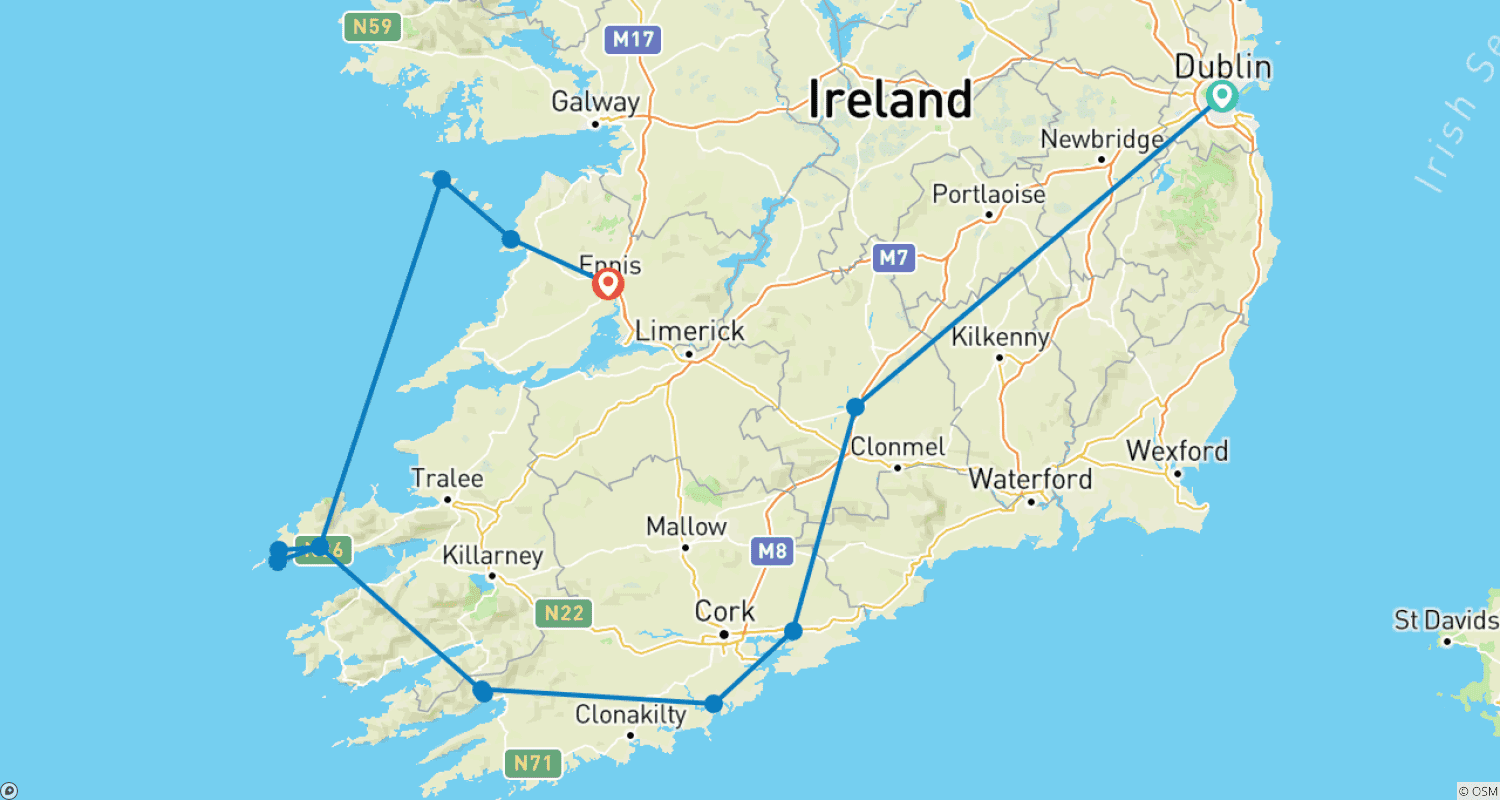 Mapa trasy: Wieś Szmaragdowej Wyspy (Dublin do Ennis) (2025)