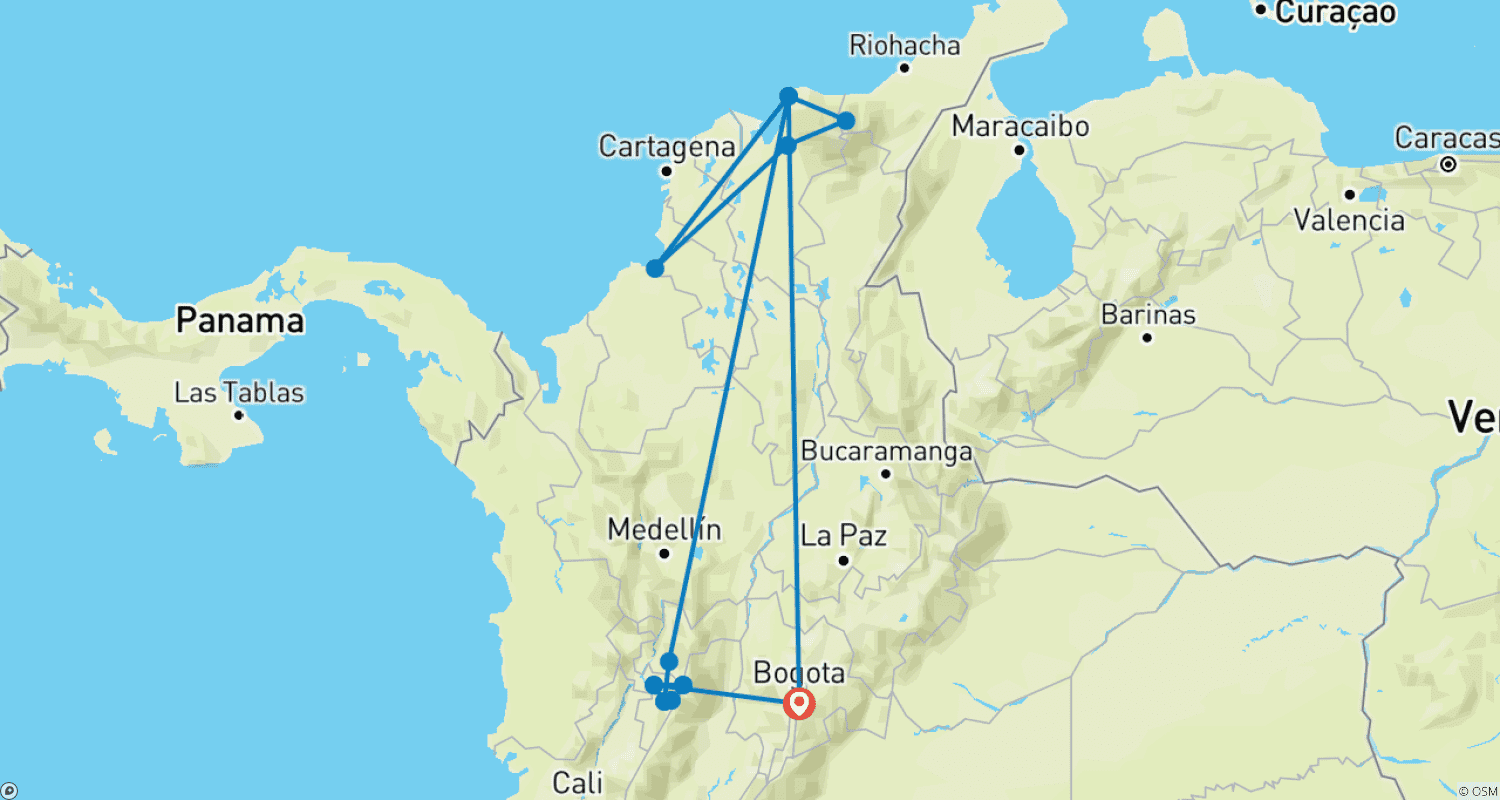 Mapa trasy: Trekking i Góry w Kolumbii - Paramo - Los Nevados - Ciudad Perdida