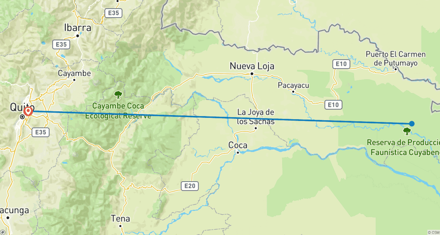 Mapa do percurso de Excursão em Grupo de 7 Dias à Reserva de Vida Selvagem de Cuyabeno para Viajantes Gays