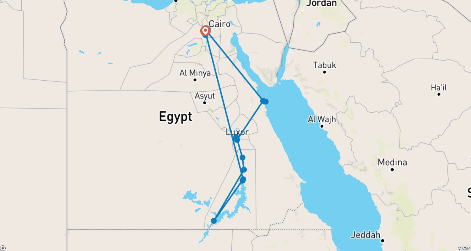 خريطة مسار باقة جولة مصر الرائعة 10 أيام و9 ليالٍ من القاهرة