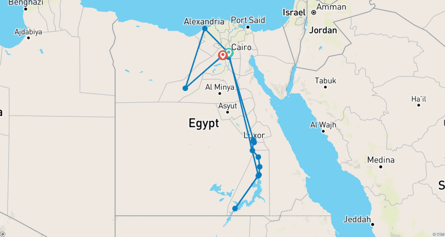Mapa do percurso de Wonders of Egypt: 6-Days 5-Nights- Cairo and 4-Days Nile Cruise Luxor to Aswan, Air Balloon, Abu Simbel including Flights from Cairo