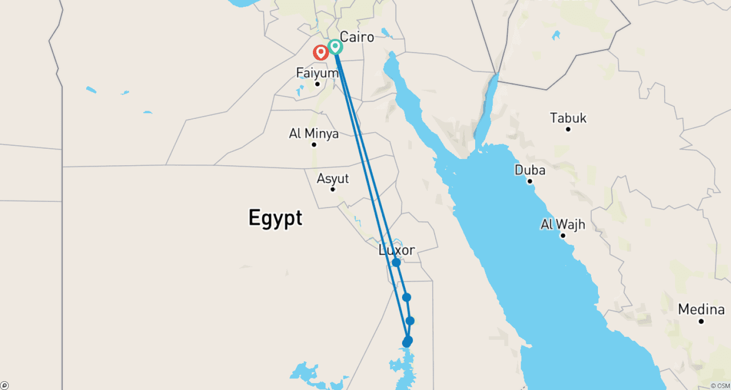 خريطة مسار 4 Days 3 Nights Nile Cruise Aswan to Luxor with Nubian Village and Flights From Cairo